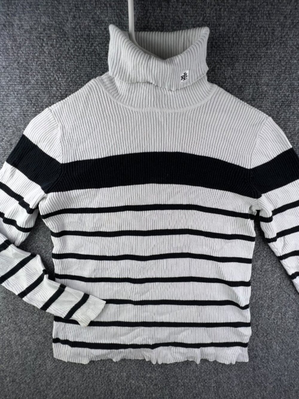 Lauren Ralph Lauren Women’s Sweater Size Small Black White Striped Turtleneck